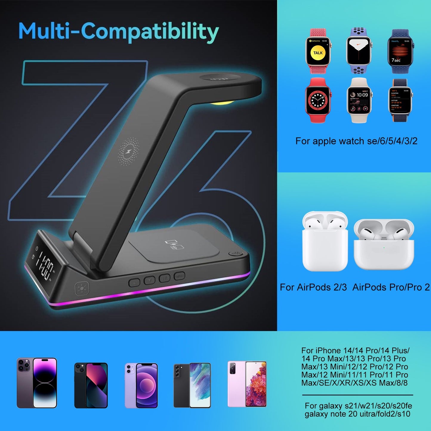 5 IN 1 Qi Wireless Charger Charging Dock Stand