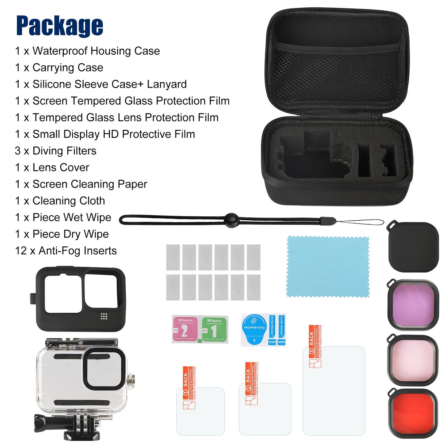 26pcs Accessories Kit for GoPro Hero 9 Protective Underwater Case