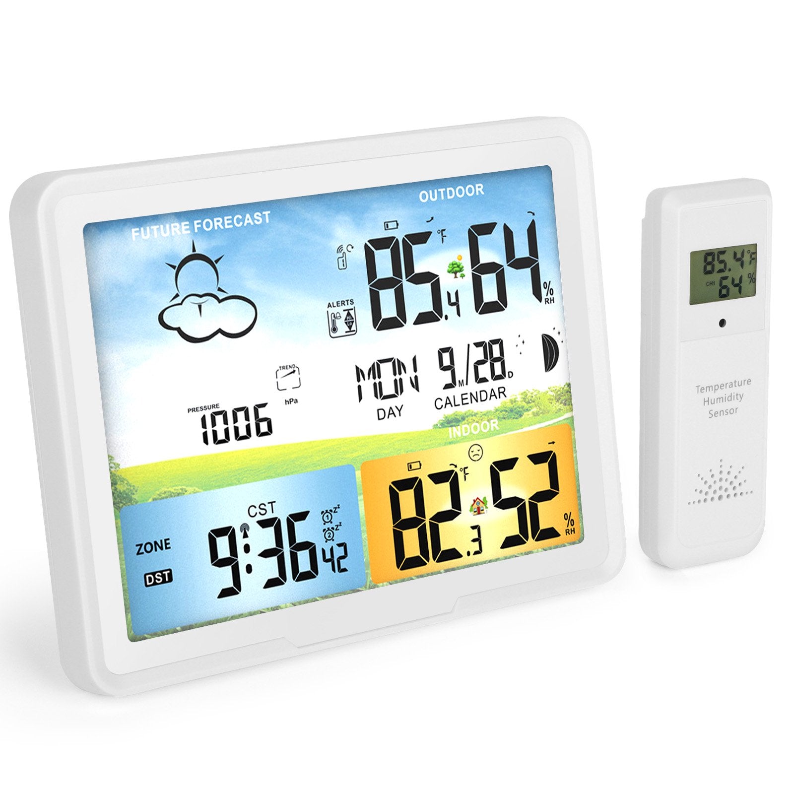 Wireless Weather Station with Color HD Display, EEEKit LCD Digital Weather  Station with Indoor Outdoor Digital Thermometer Home Alarm Clock with